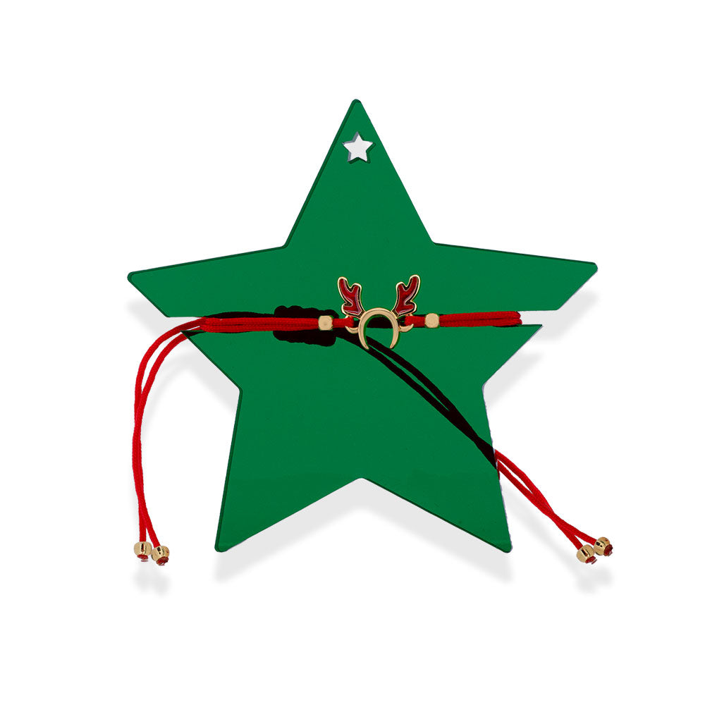 Red Bracelet Christmas Charm With Green Star Made With Plexiglass - Anthos Crafts