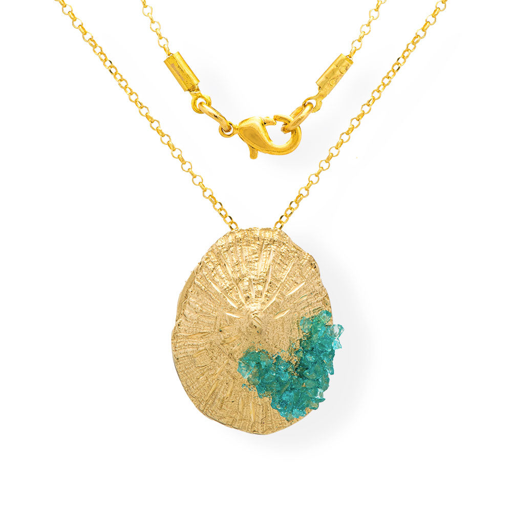 Handmade Gold Plated Necklace Limpet With Turquoise Crystals - Anthos Crafts