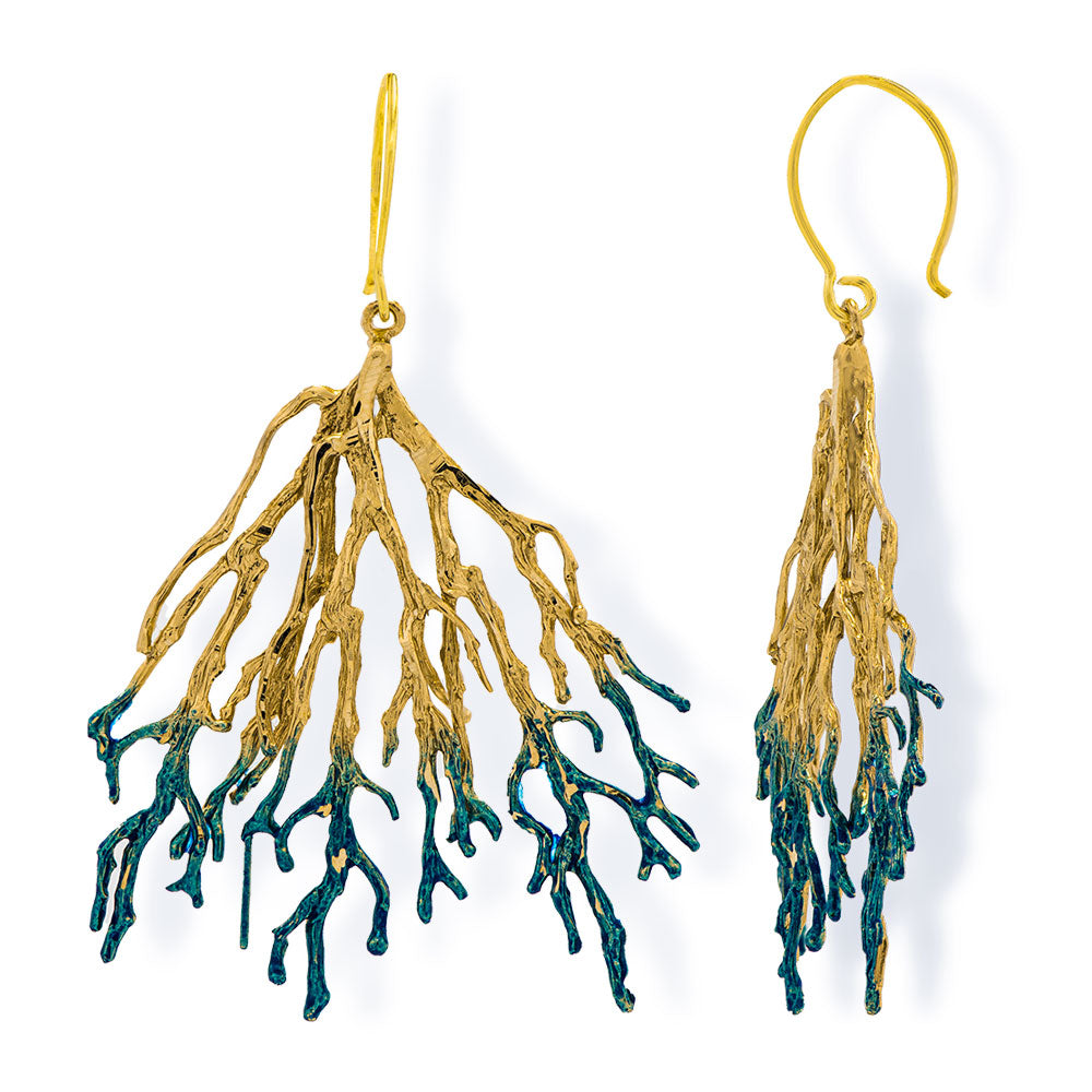 Handmade Turquoise Sparkling Long Coral Earrings - Anthos Crafts