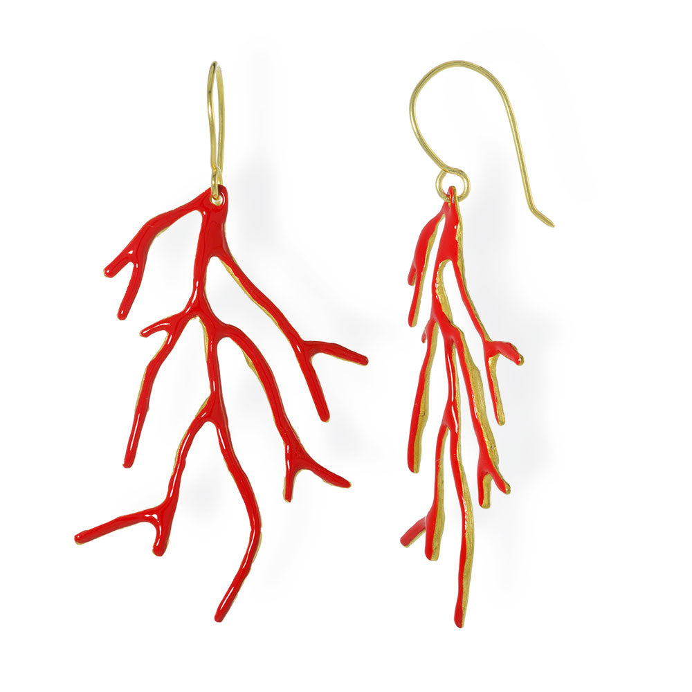 Handmade Red Long Coral Earrings - Anthos Crafts