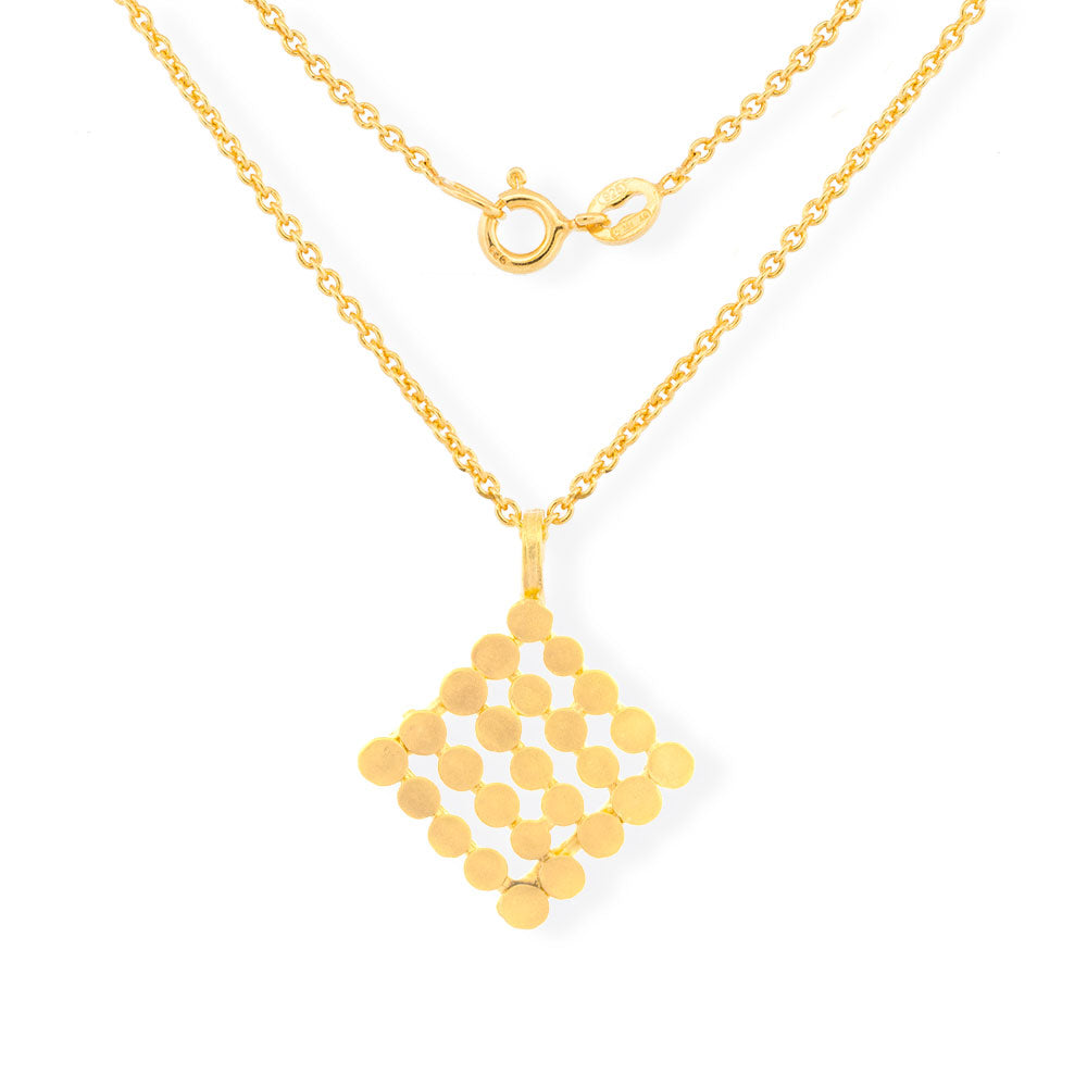 Handmade Gold Plated Silver Necklace With Square Pendant With Dots - Anthos Crafts