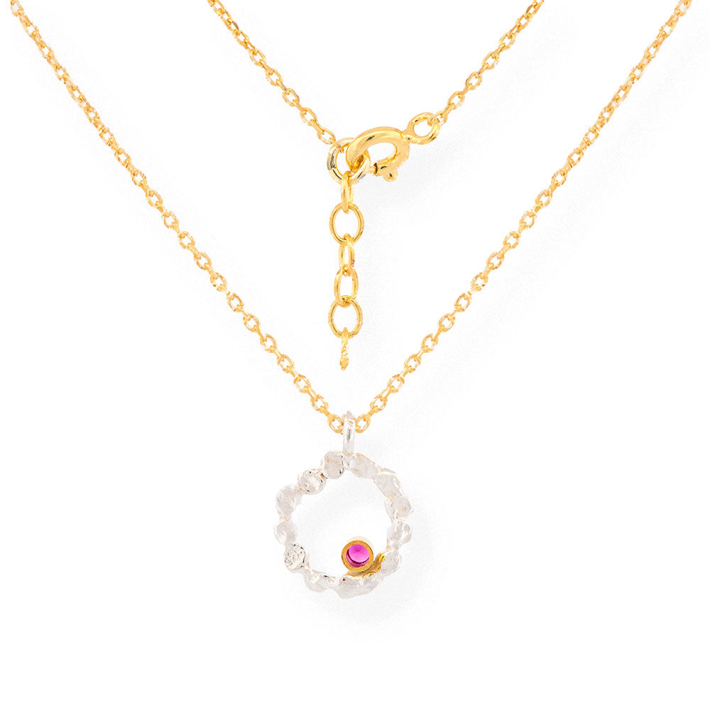 Handmade Gold & Silver Necklace Circle With Red Zircon - Anthos Crafts