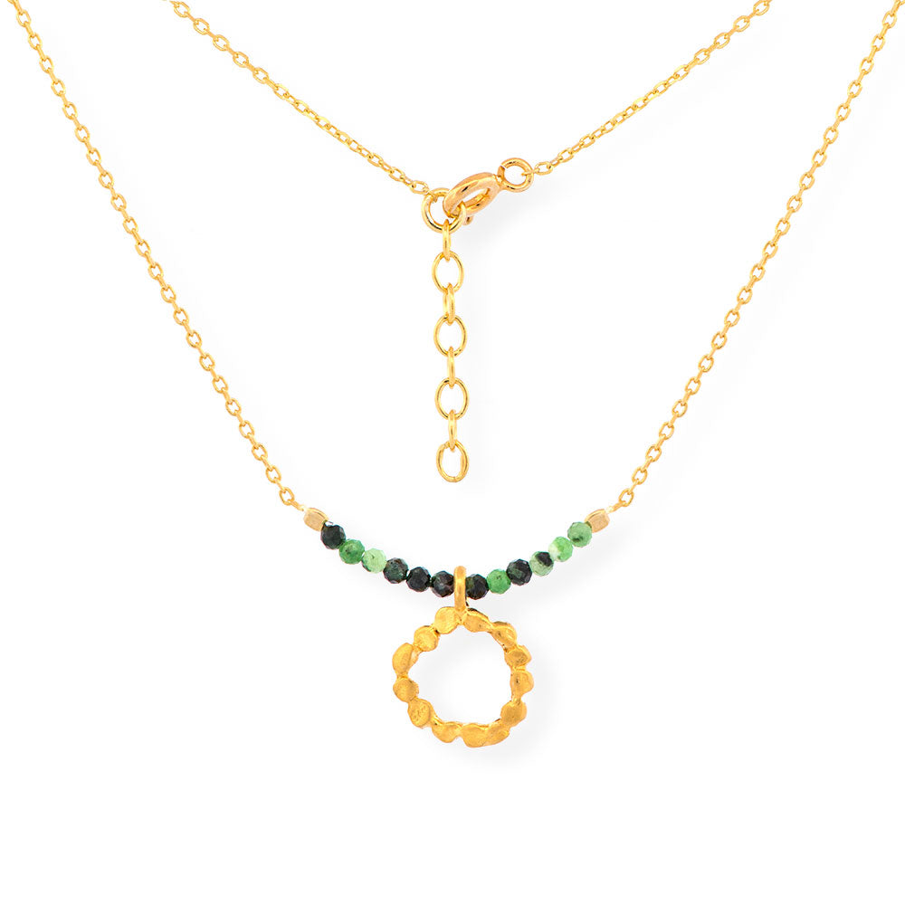 Handmade Gold Plated Silver Necklace Circle With Green Agates - Anthos Crafts