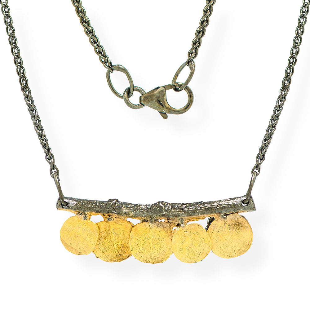 Χειροποίητο Επίχρυσο &amp; Μαύρο Ασημένιο Κολιέ Κλαδί με Φυλλαράκια