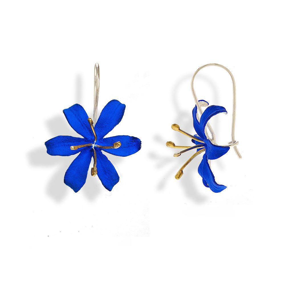 Handmade Gold Plated Silver Royal Blue Flower Earrings - Anthos Crafts
