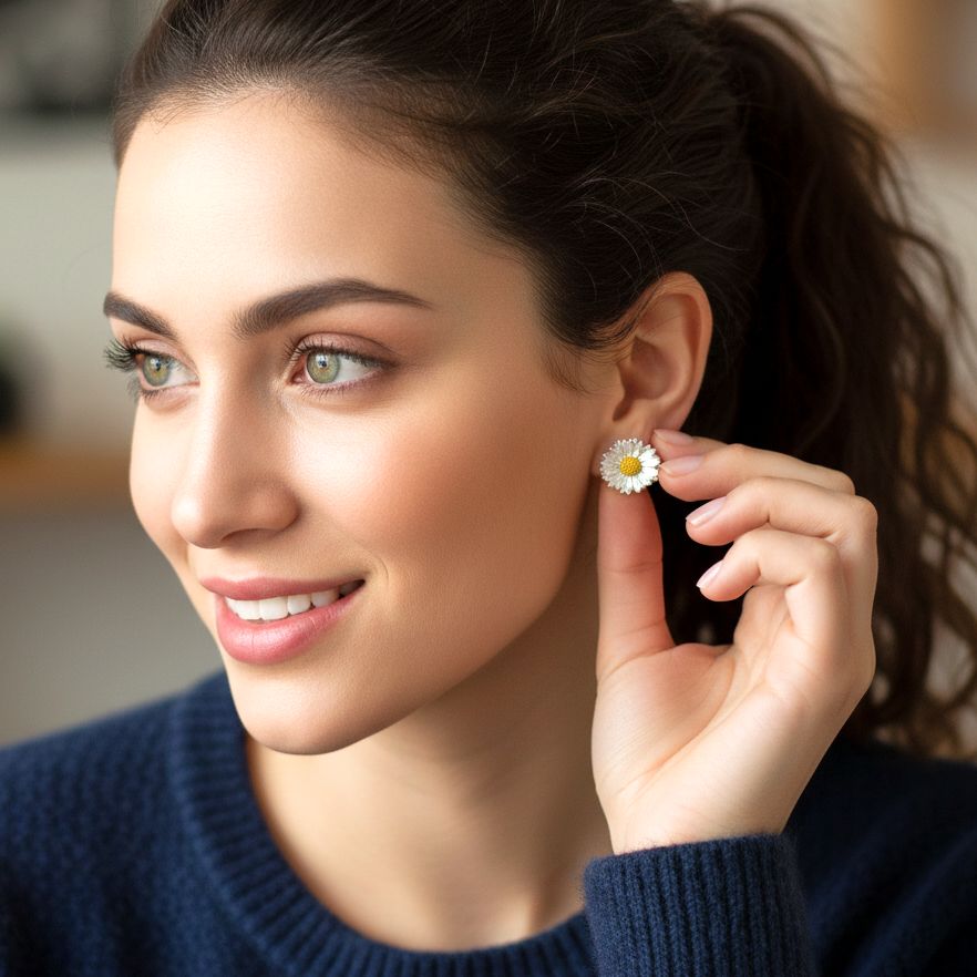 Handmade Gold Plated Silver Daisy Field Stud Earrings Medium - Anthos Crafts