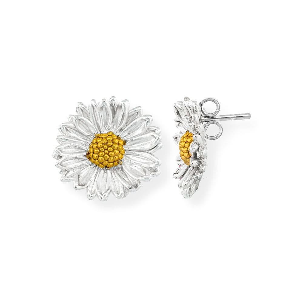 Handmade Gold Plated Silver Daisy Field Stud Earrings Medium - Anthos Crafts