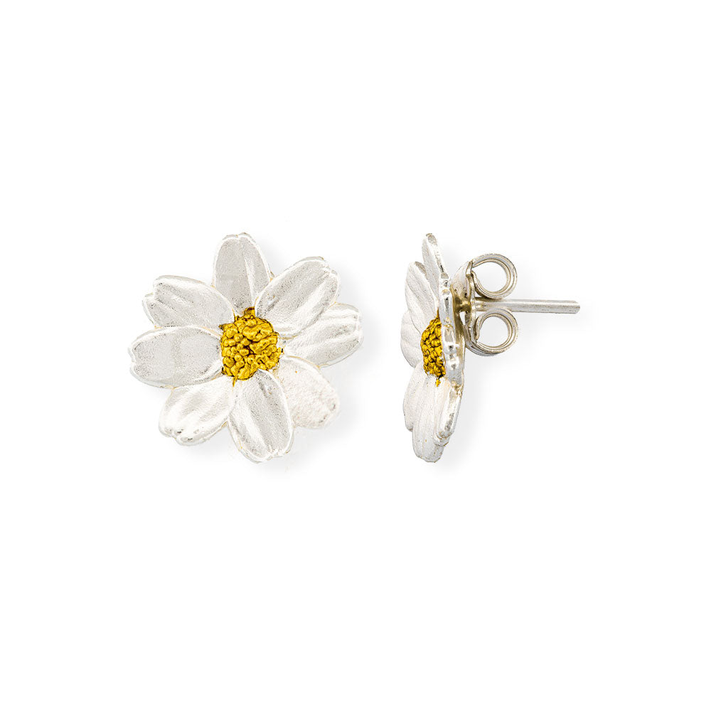 Handmade Gold Plated Silver Daisy Stud Earrings Small - Anthos Crafts
