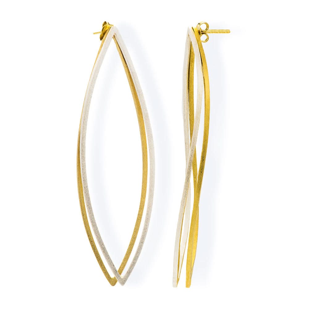 Handmade Gold & Silver Earrings Double Long Leaves - Anthos Crafts