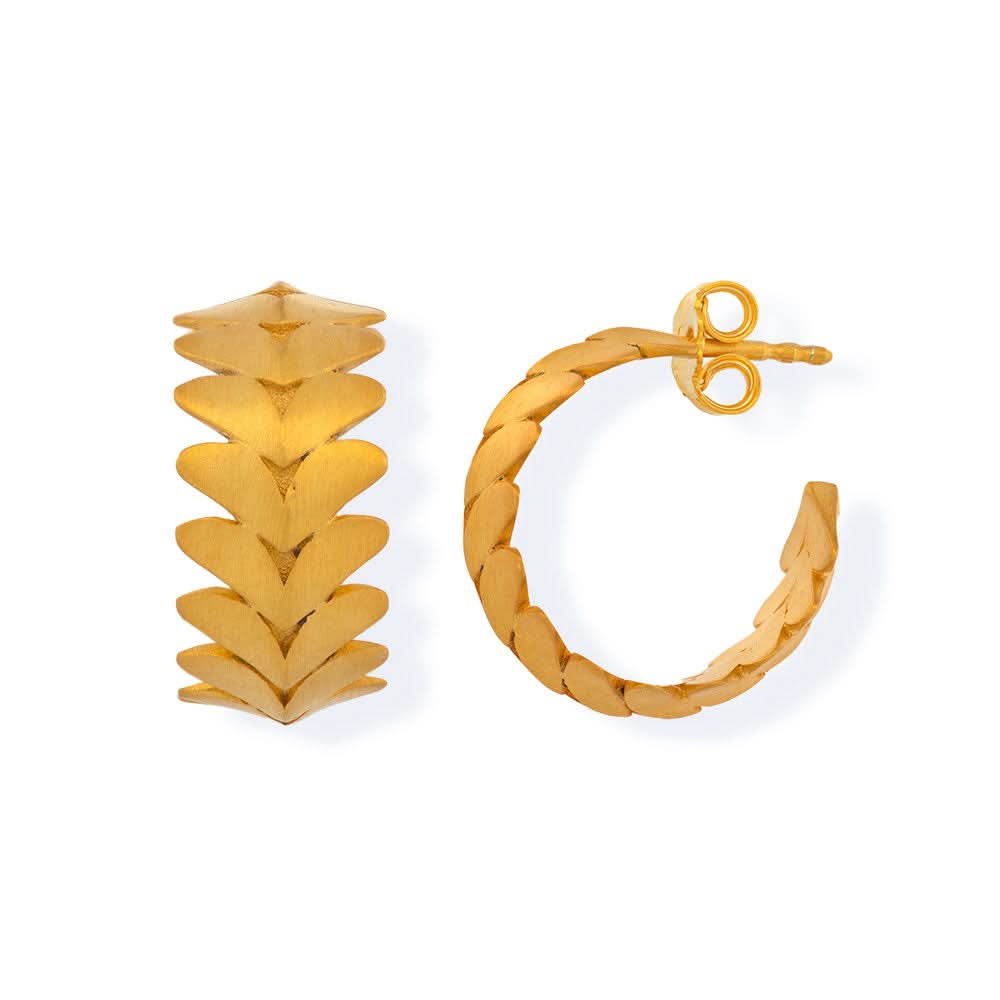 Handmade Gold Plated Silver Hoop Earrings Little Leaves - Anthos Crafts