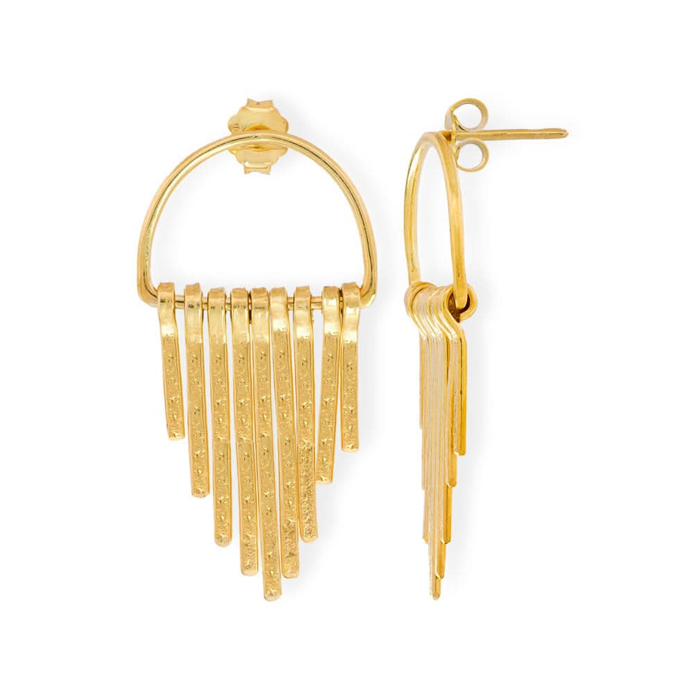 Handmade Gold Plated Silver Earrings With Fringes Small - Anthos Crafts