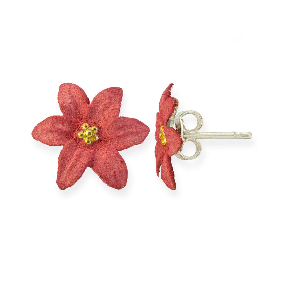 Handmade Silver Stud Earrings Little Pink Flowers - Anthos Crafts