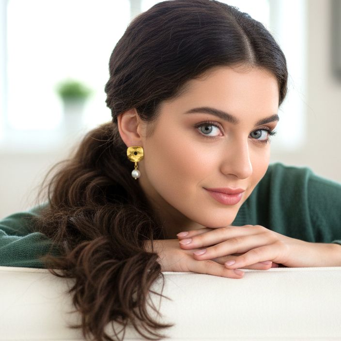 Handmade Gold Plated Silver Earrings With Pearls - Anthos Crafts