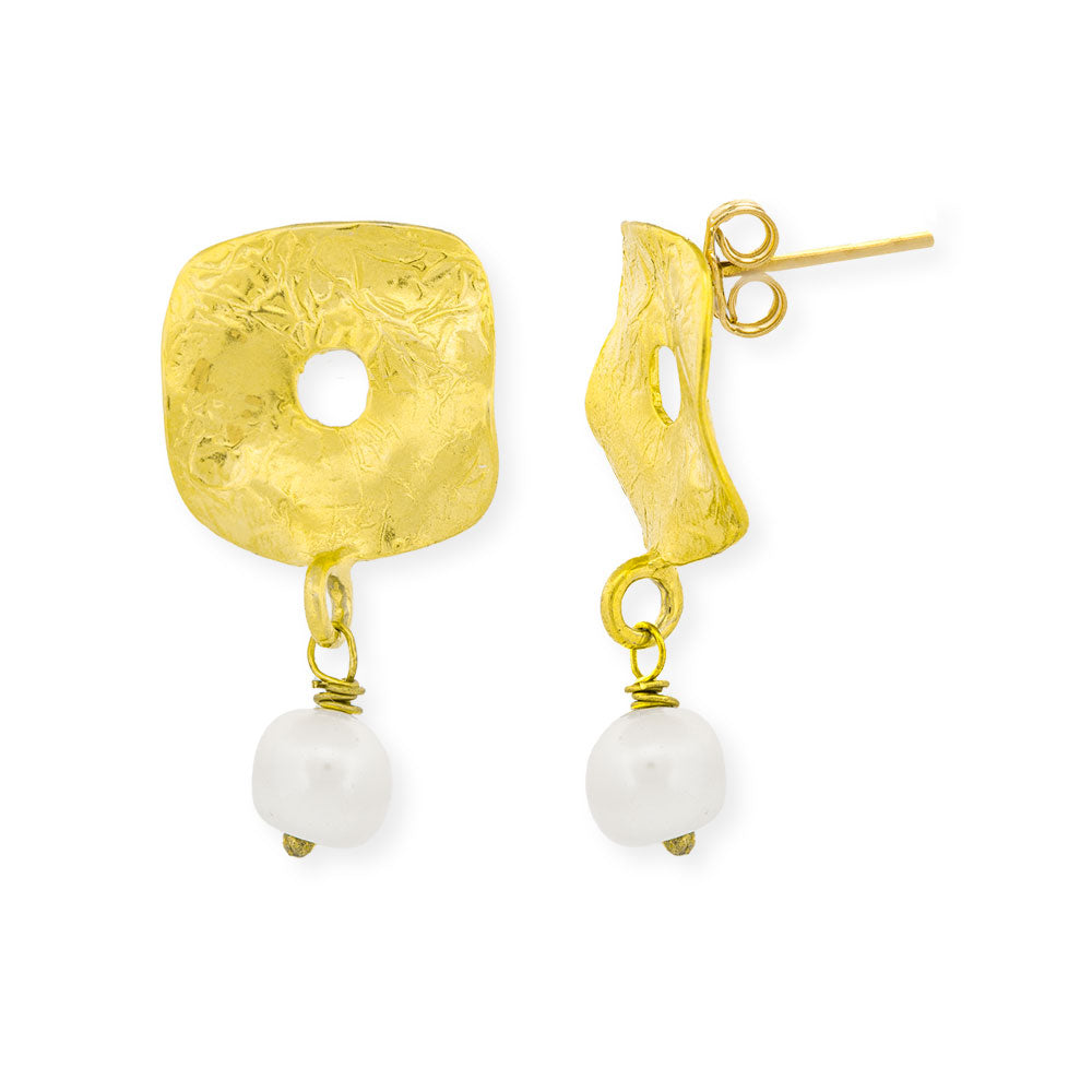 Handmade Gold Plated Silver Earrings With Pearls - Anthos Crafts