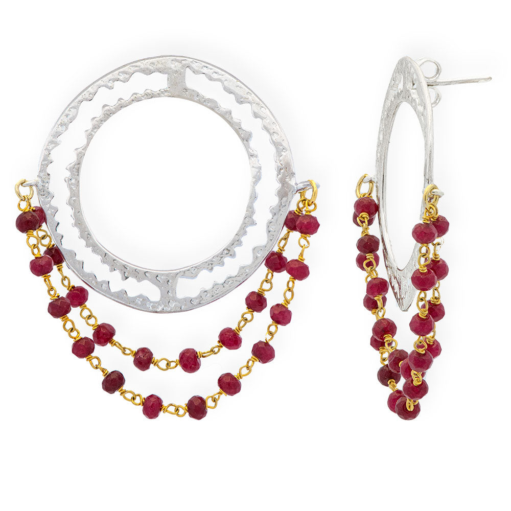 Handmade Silver Earrings With Rubies - Anthos Crafts