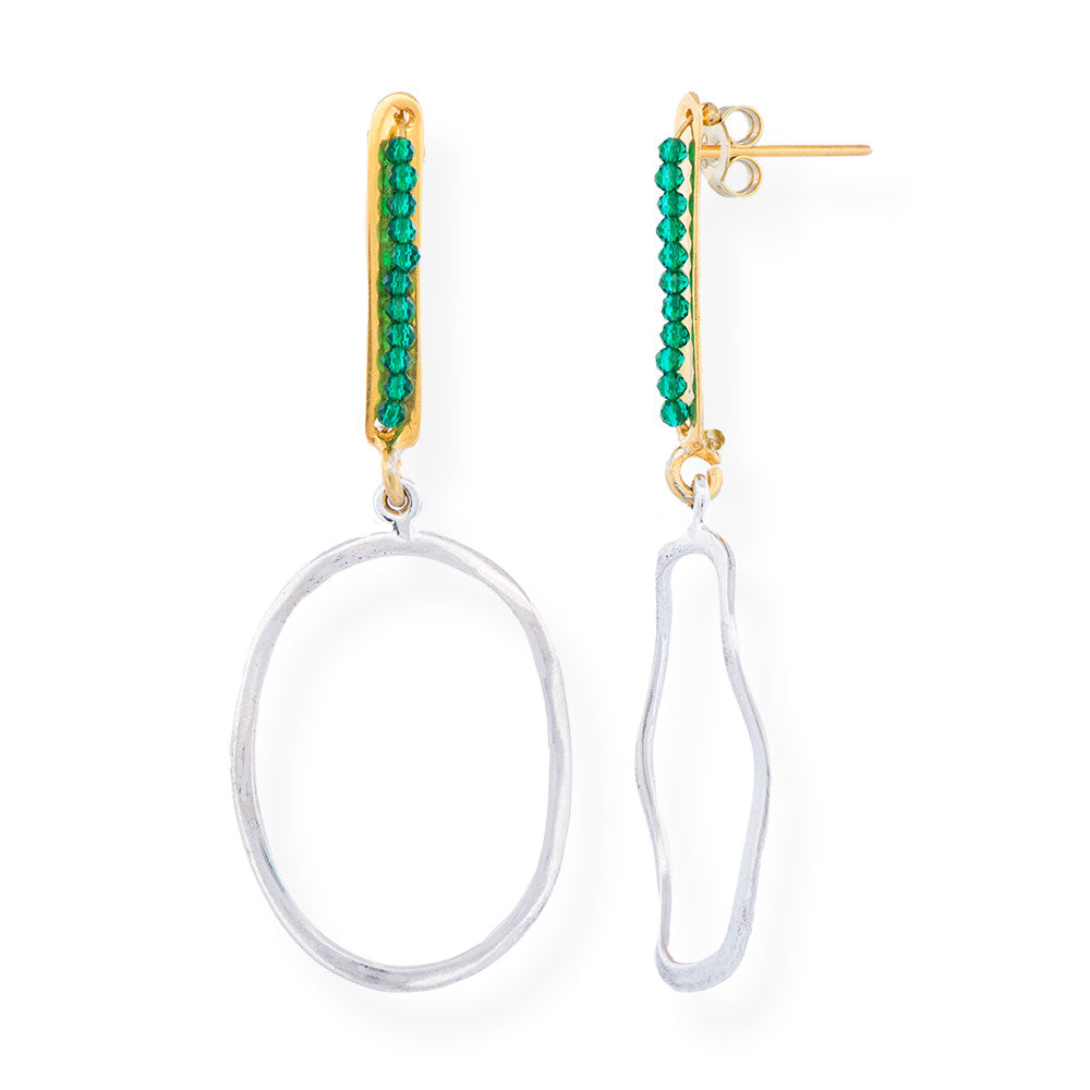 Handmade Gold Plated Silver Earrings With Green Agates - Anthos Crafts