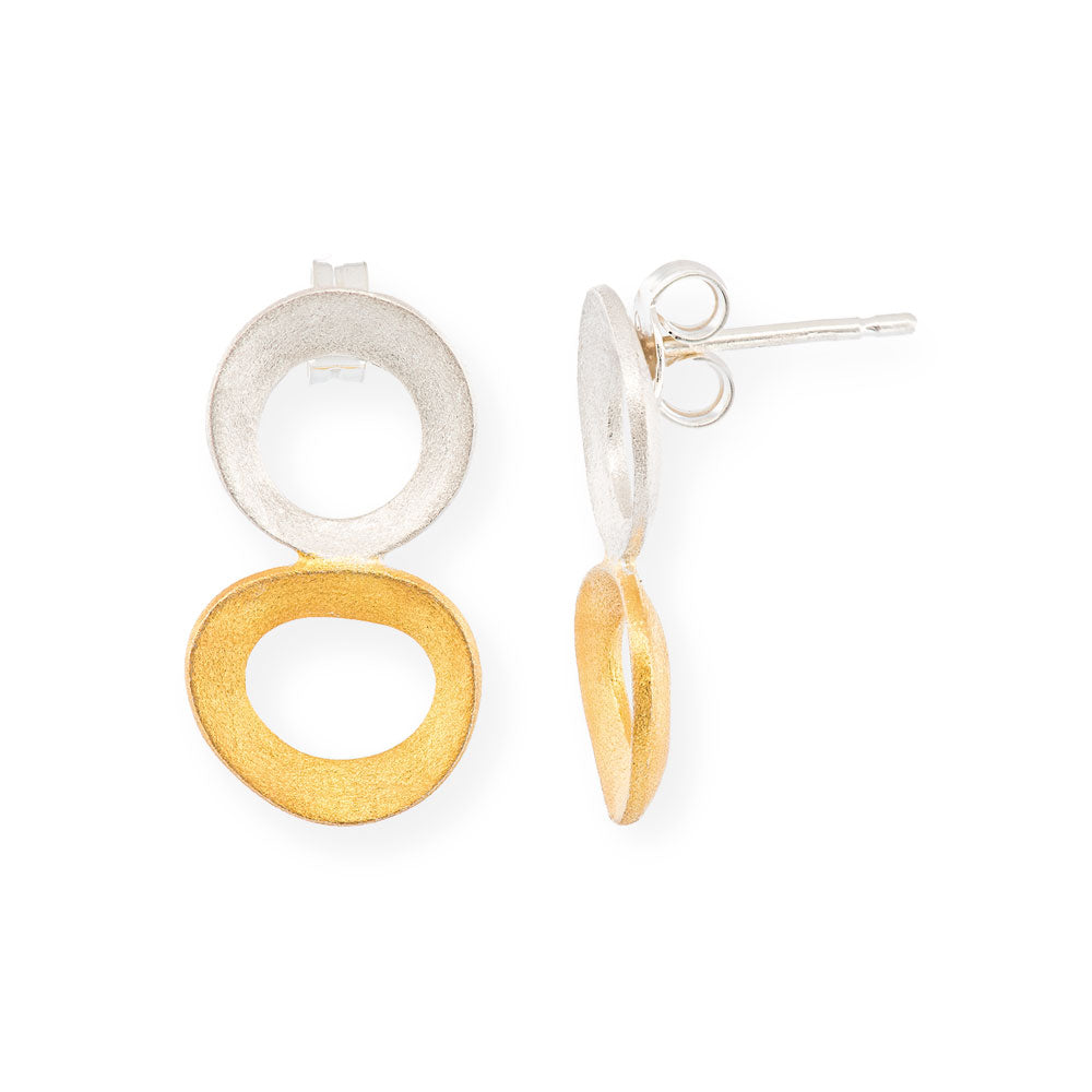 Handmade Gold & Silver Stud Earrings Double Circles - Anthos Crafts