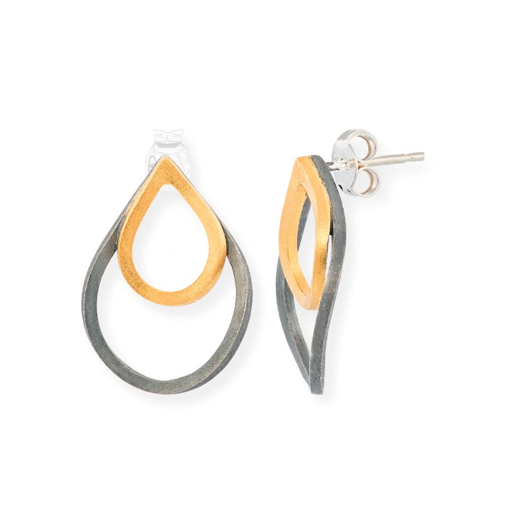 Handmade Gold & Black Plated Silver Earrings Double Tears - Anthos Crafts