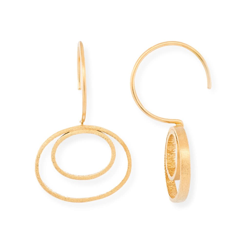 Handmade Gold Plated Silver Drop Earrings Double Oval Circles - Anthos Crafts