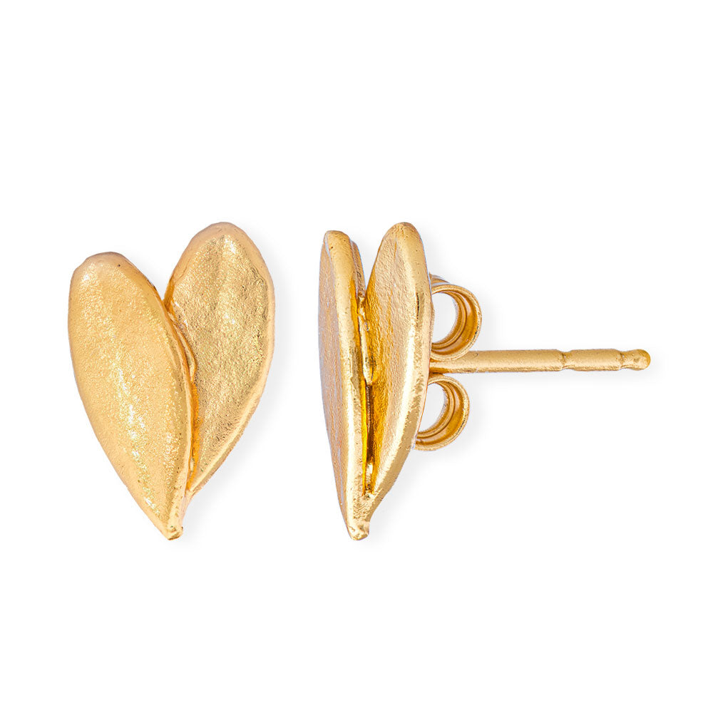 Handmade Gold Plated Silver Stud Earrings Wild Olive Leaves - Anthos Crafts