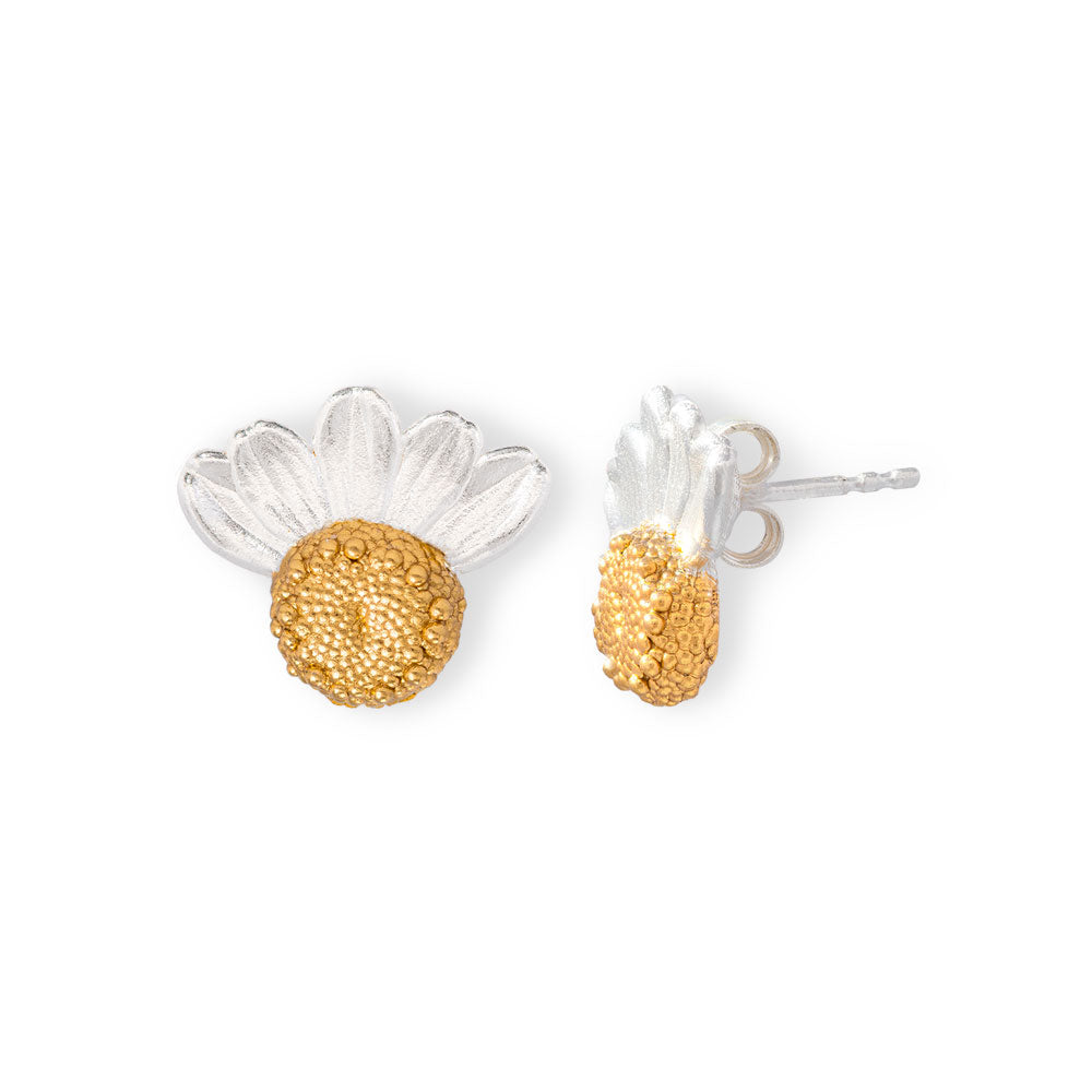 Handmade Gold Plated Silver Stud Earrings Half Wild Daisy - Anthos Crafts