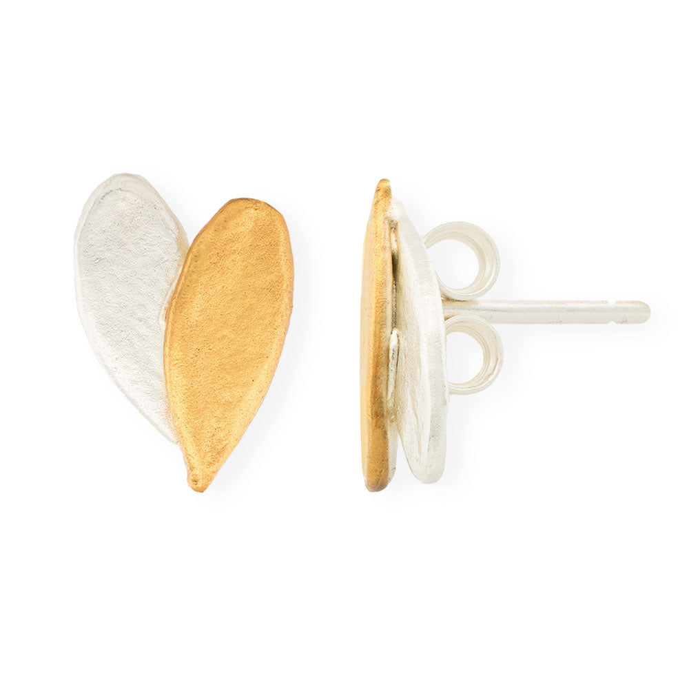 Handmade Gold &amp; Silver Stud Earrings Wild Olive Leaves - Anthos Crafts