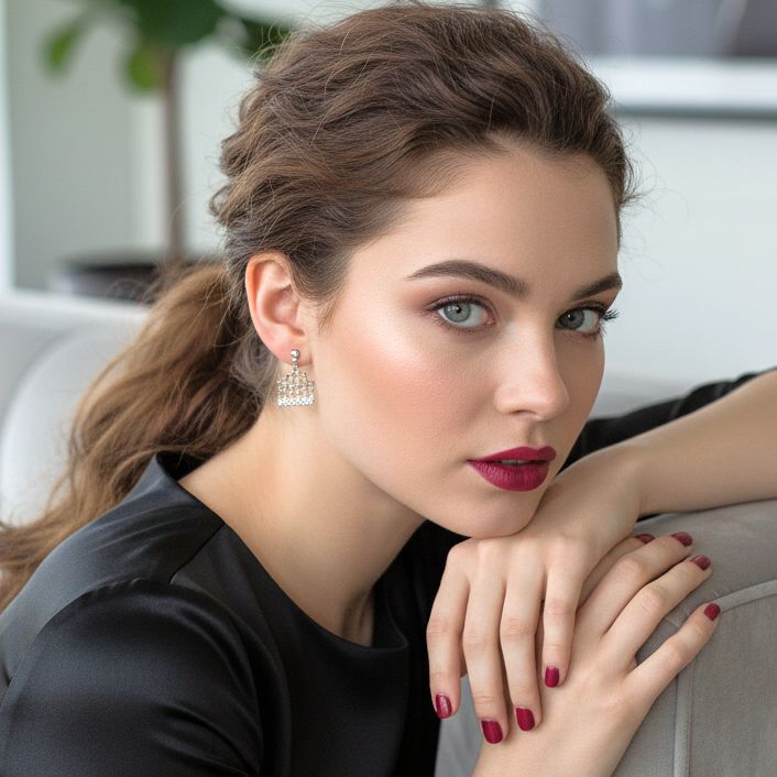 Handmade Black Plated Silver Dangle Earrings With Zircons - Anthos Crafts