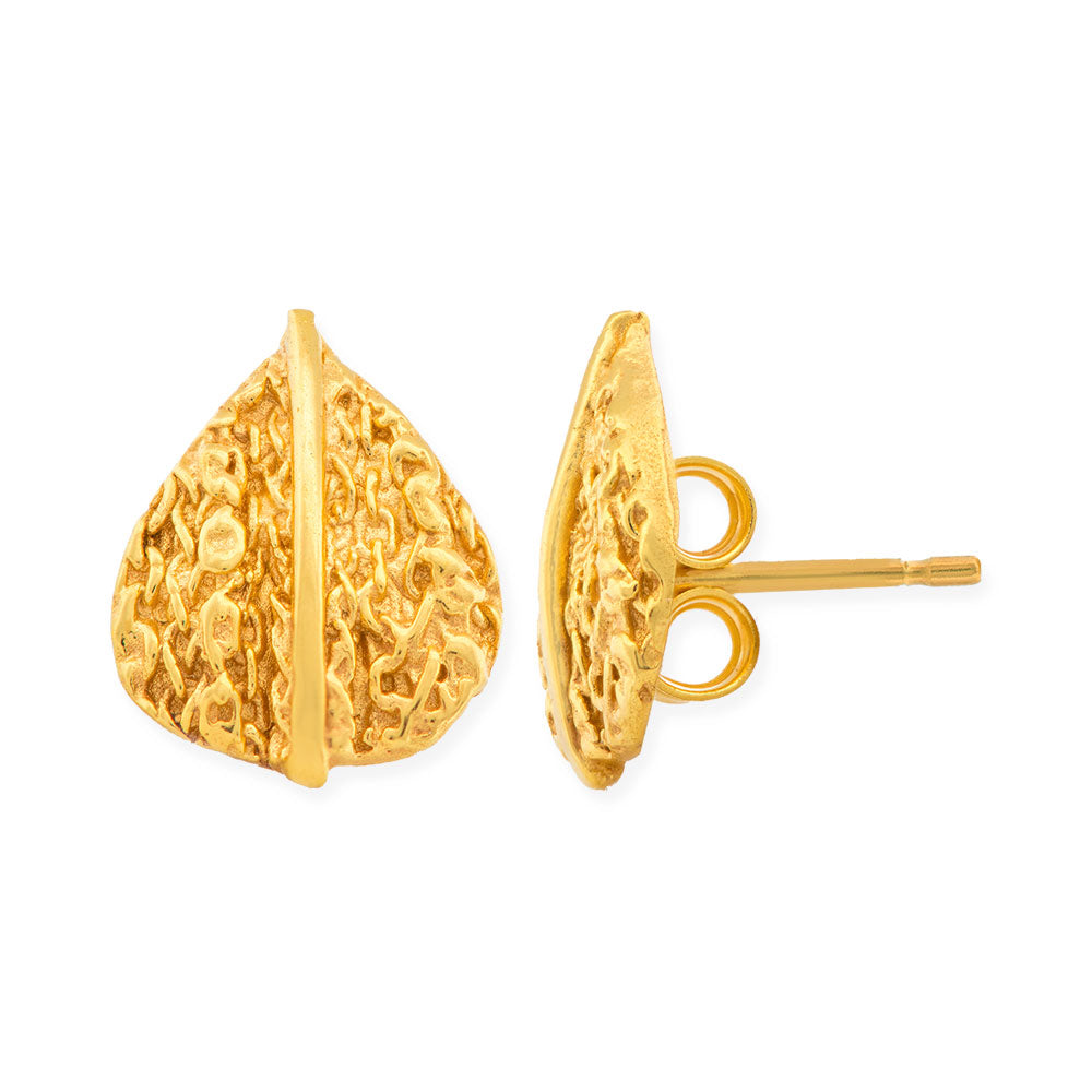 Handmade Gold Plated Silver Stud Earrings Little Leaves - Anthos Crafts