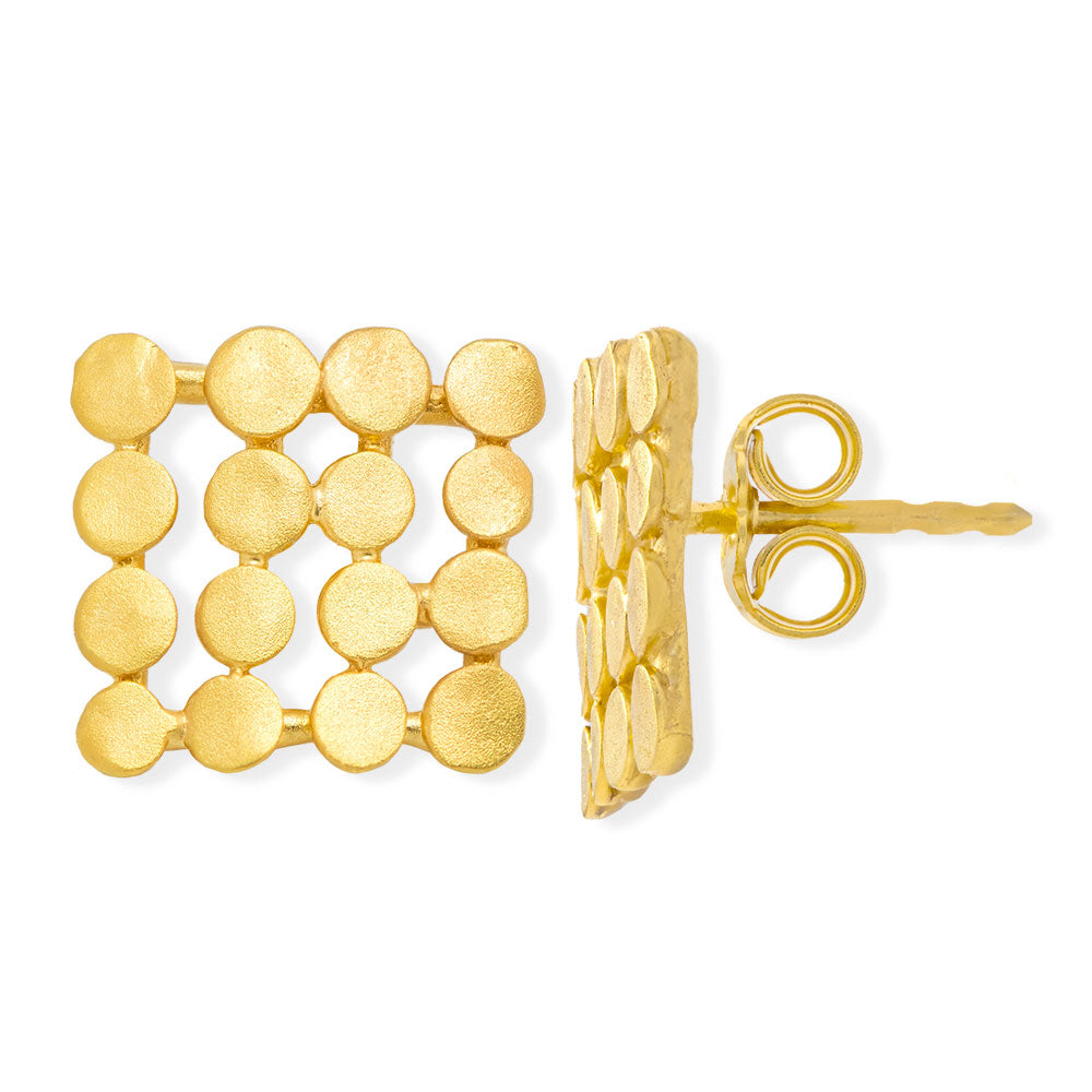 Handmade Gold Plated Silver Square Earrings Dots - Anthos Crafts