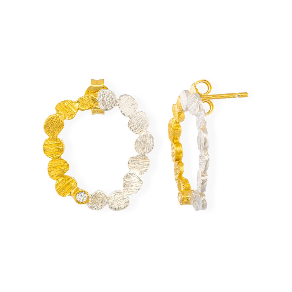 Handmade Gold &amp; Silver Earrings Circles With Zircons - Anthos Crafts