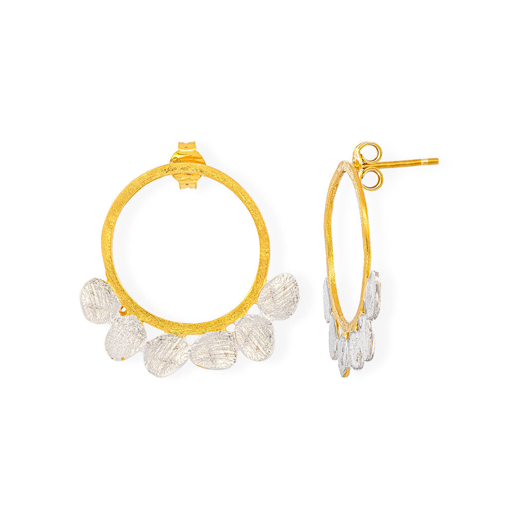 Handmade Gold &amp; Silver Earrings Circles With Little Leaves - Anthos Crafts