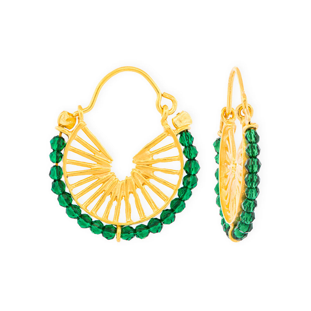 Orecchini placcati oro fatti a mano con gemme verde Small Waves
