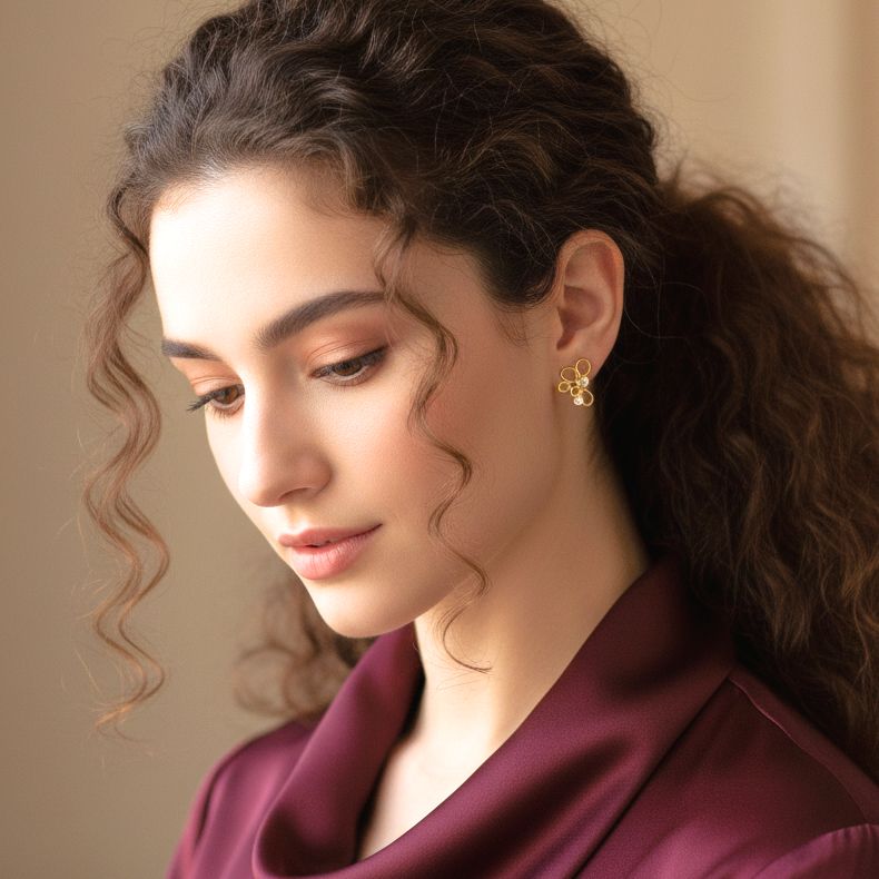 Χειροποίητα Επίχρυσα Ασημένια Σκουλαρίκια Μικρά Οβάλ με Ζιρκόνια