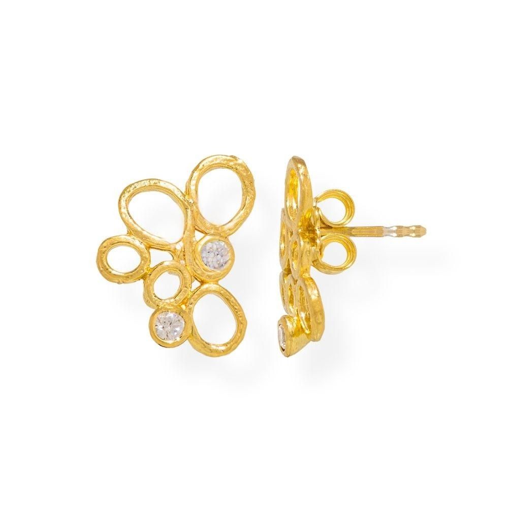 Χειροποίητα Επίχρυσα Ασημένια Σκουλαρίκια Μικρά Οβάλ με Ζιρκόνια