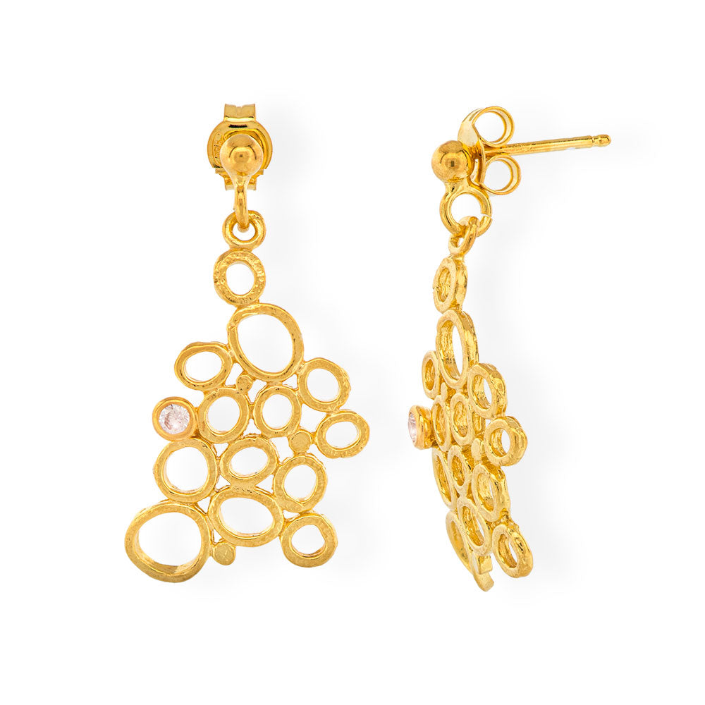 Χειροποίητα Επίχρυσα Ασημένια Κρεμαστά Σκουλαρίκια Μικρά Οβάλ με Ζιρκόνια