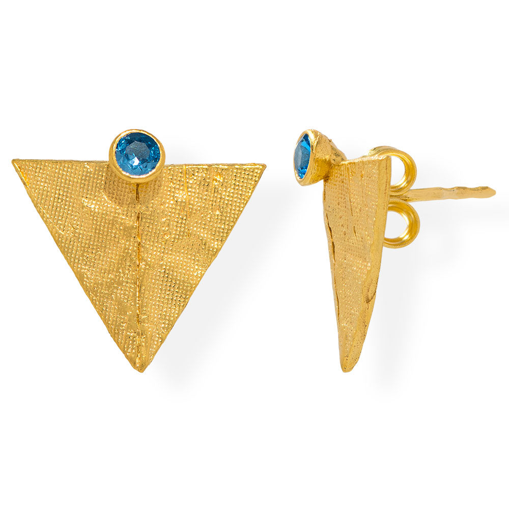 Χειροποίητα Επίχρυσα Ασημένια Σκουλαρίκια Μικρά Τριγωνα με Ζιρκόν