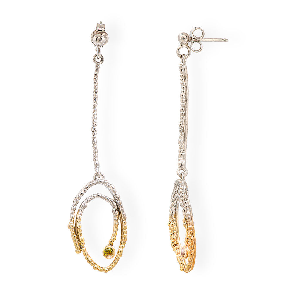 Χειροποίητα Χρυσά &amp; Ασημένια Κρεμαστά Σκουλαρίκια με Ζιρκόν