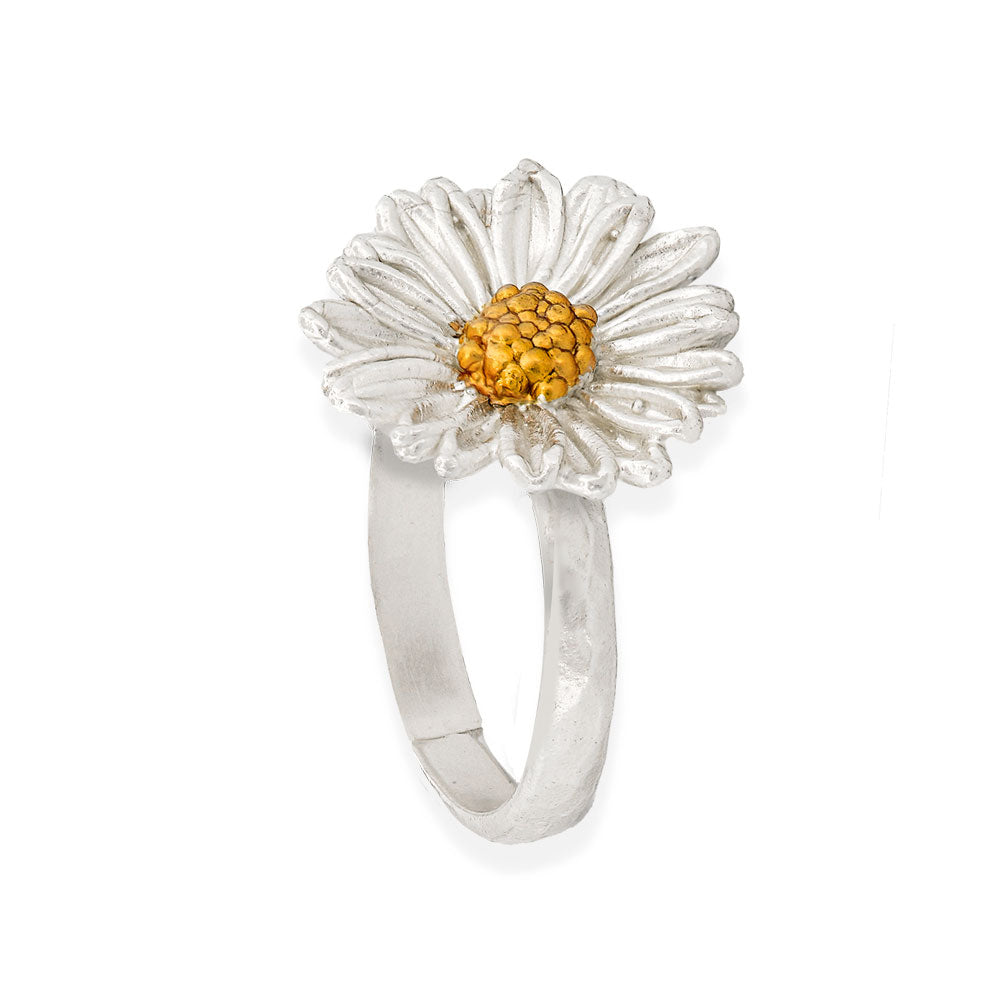 Handmade Gold Silver Field Daisy Hammered Ring - Anthos Crafts