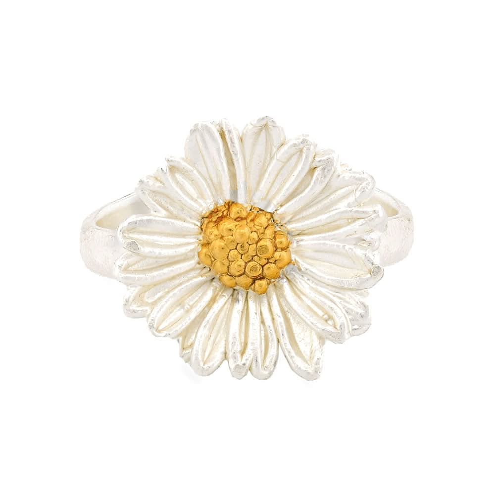 Handmade Gold Silver Field Daisy Hammered Ring - Anthos Crafts