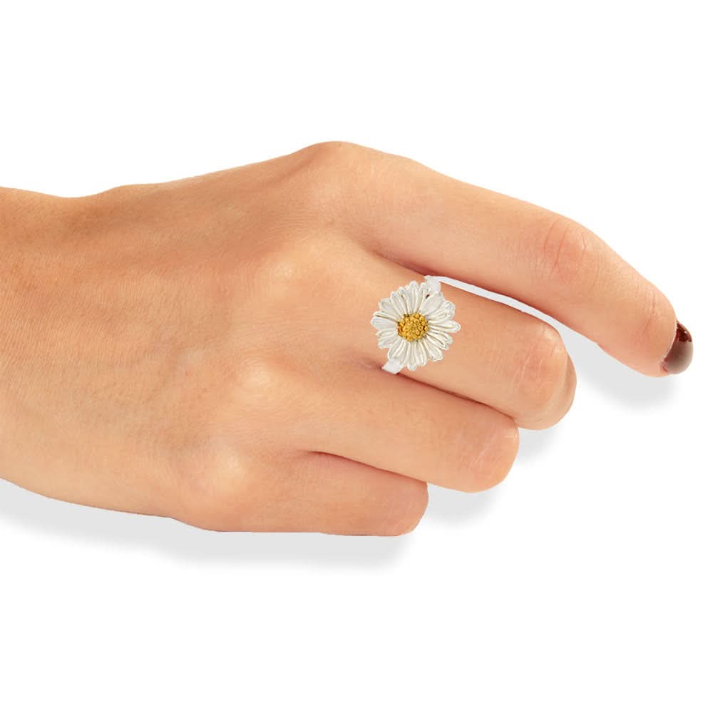 Handmade Gold Silver Field Daisy Hammered Ring - Anthos Crafts