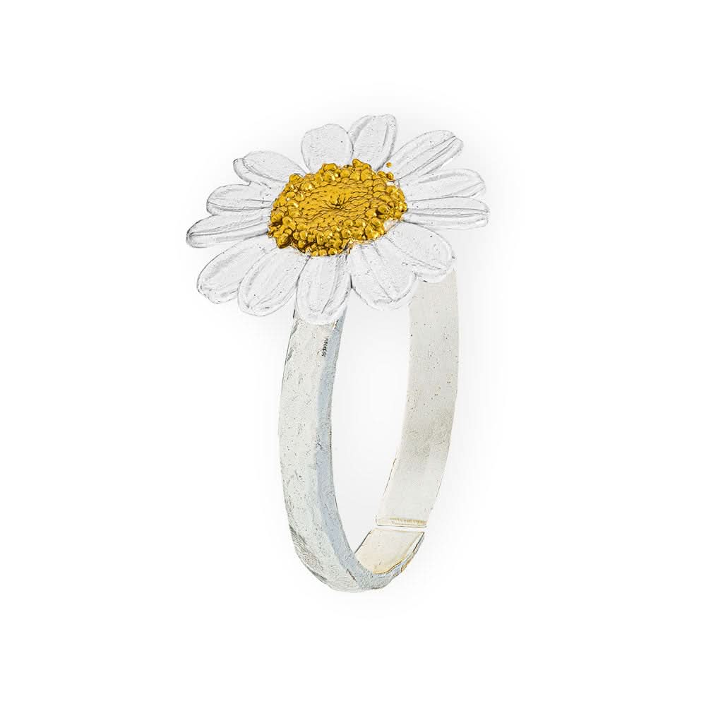 Handmade Gold Silver Daisy Hammered Ring - Anthos Crafts