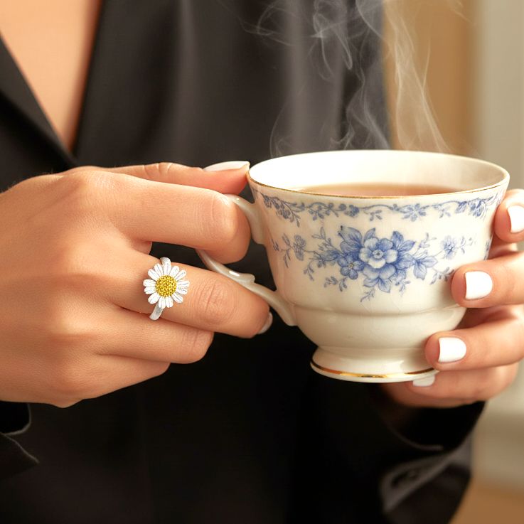 Handmade Gold Silver Daisy Hammered Ring - Anthos Crafts