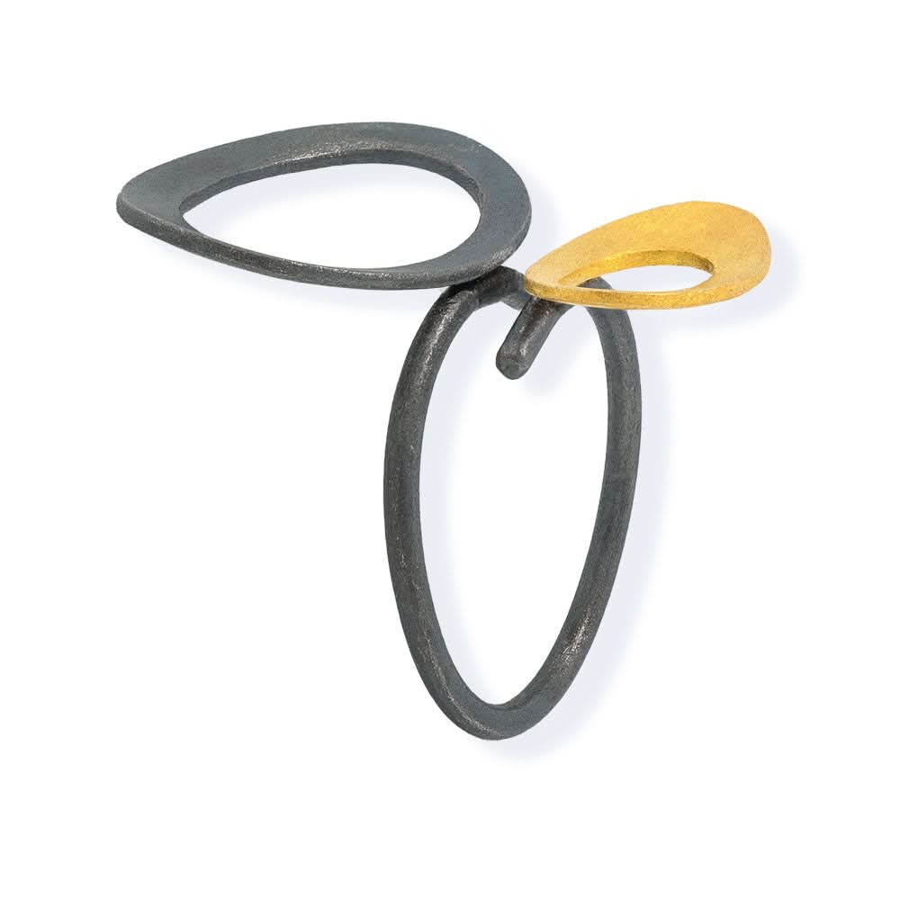 Handmade Gold & Black Plated Silver Ring Oval Circles - Anthos Crafts