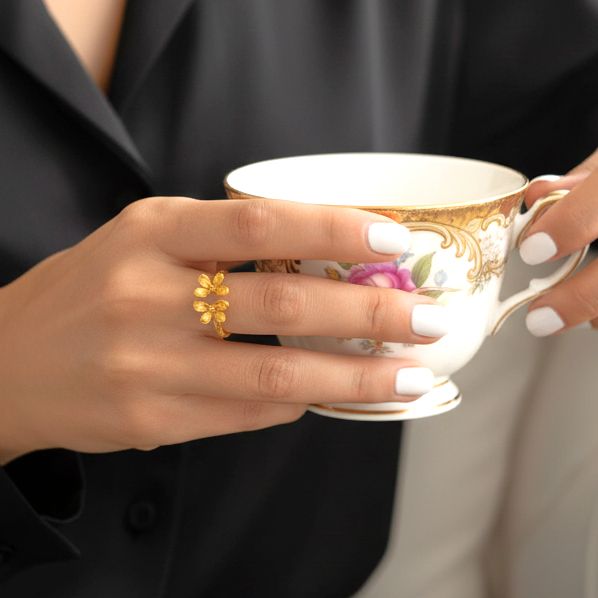 Handmade Gold Plated Silver Little Flowers Ring - Anthos Crafts