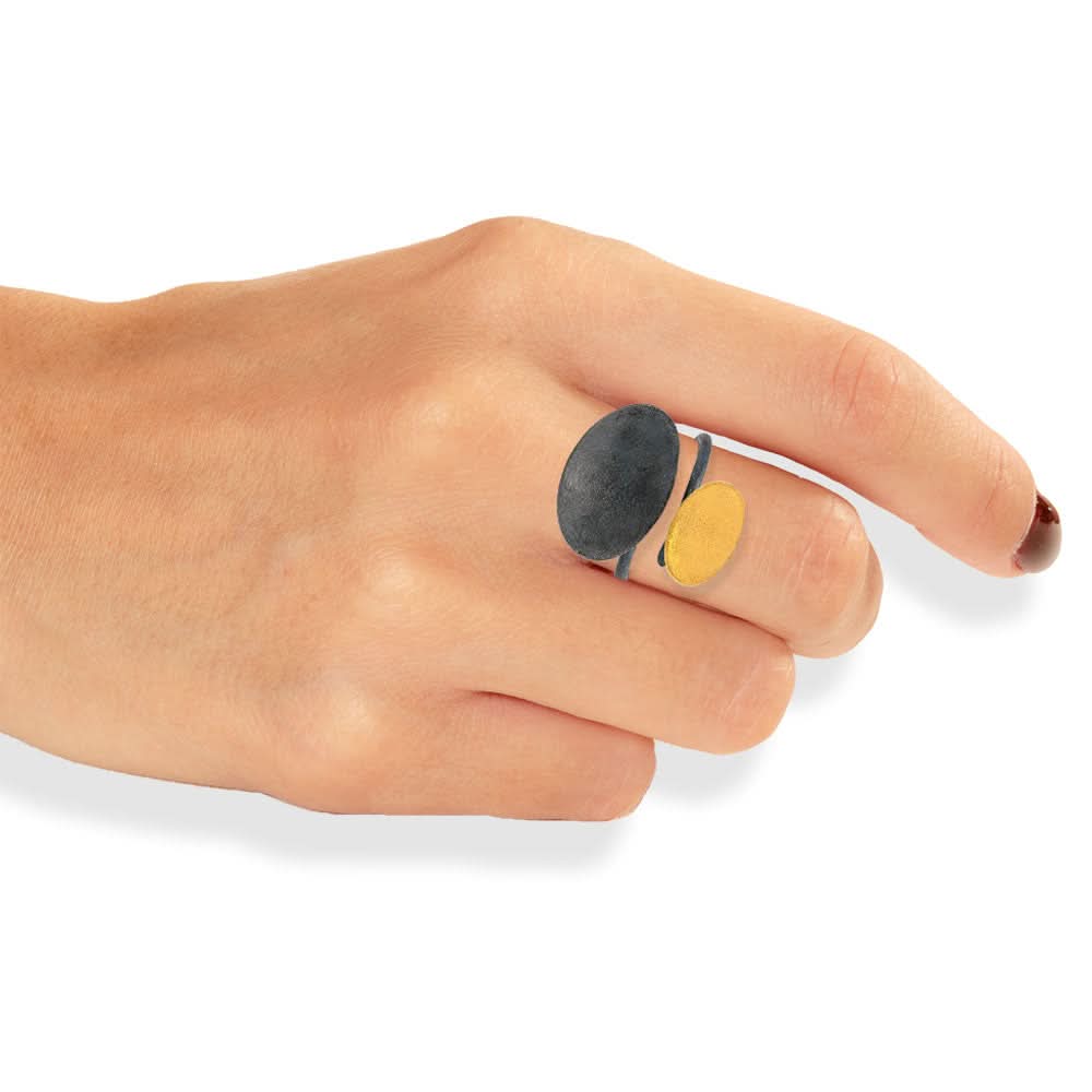 Handmade Gold &amp; Black Plated Silver Ring Oval Shapes - Anthos Crafts