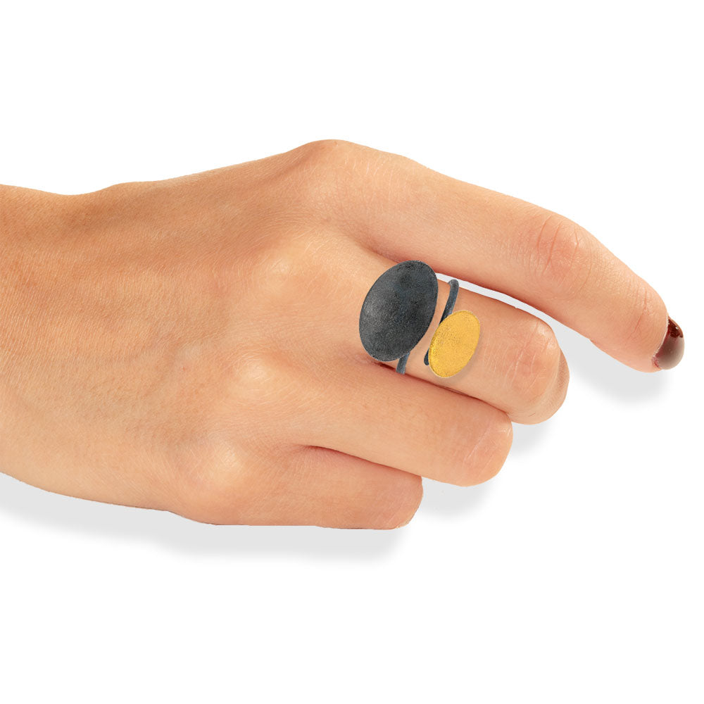 Handmade Gold & Black Plated Silver Ring Oval Shapes - Anthos Crafts