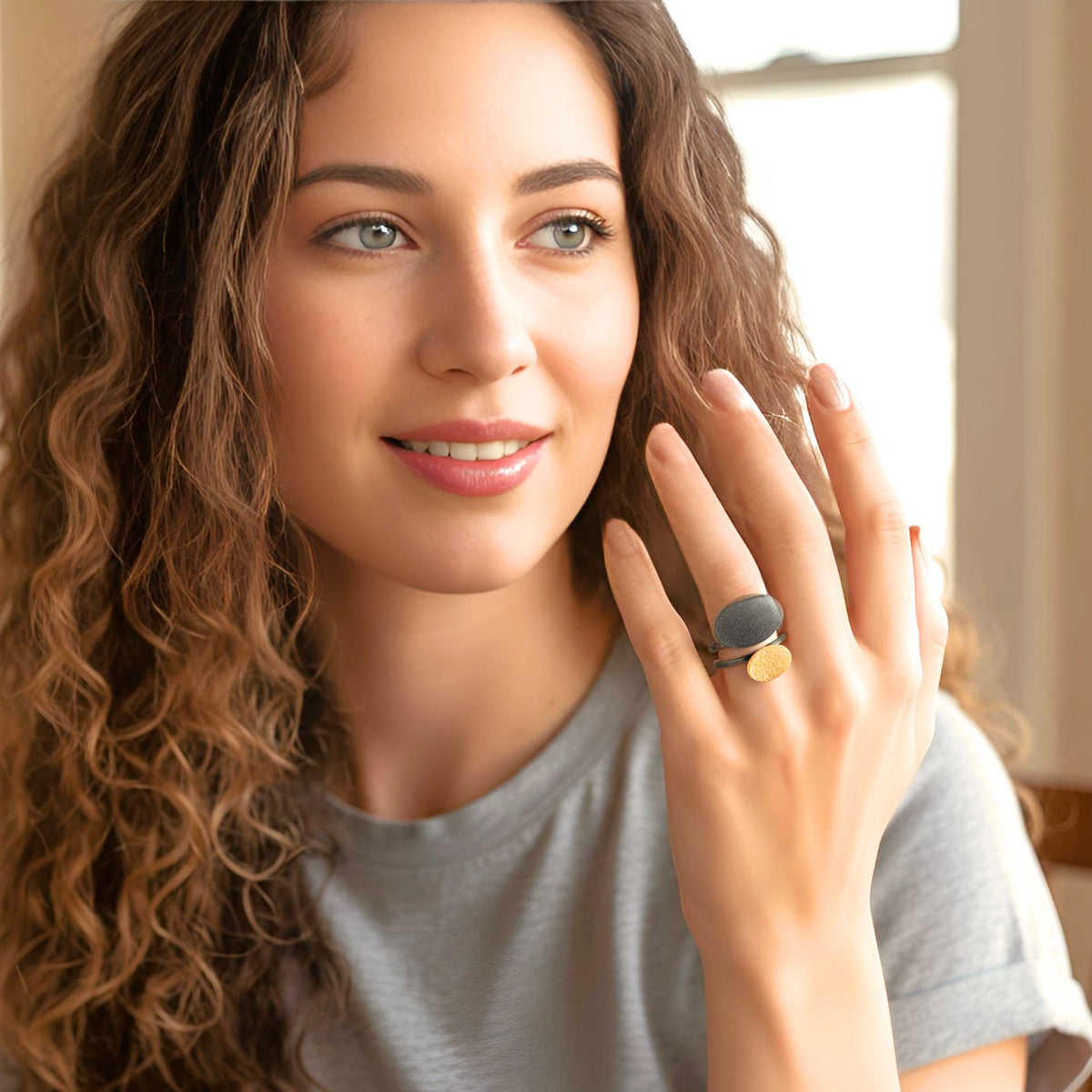 Handmade Gold & Black Plated Silver Ring Oval Shapes