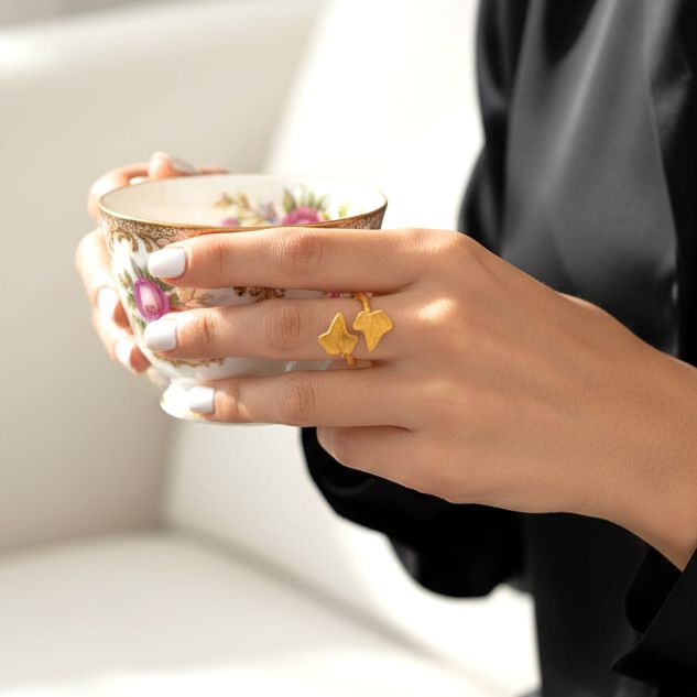 Handmade Gold Plated Silver Little Leaves Ring - Anthos Crafts