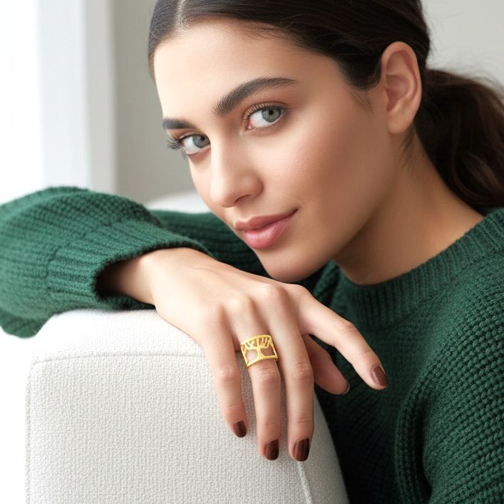 Handmade Gold Plated Silver Ring Tree of Life - Anthos Crafts