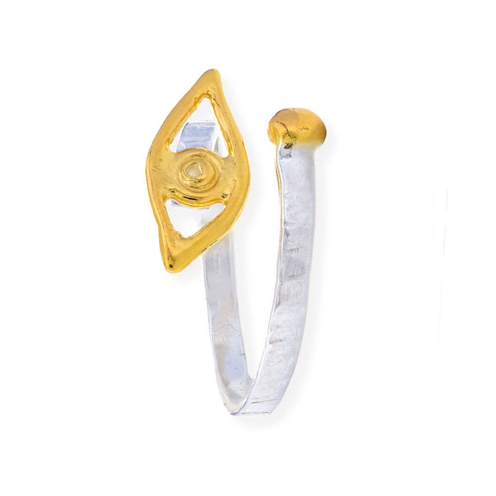 Handmade Gold Plated &amp; Silver Hammered Ring Evil Eye - Anthos Crafts